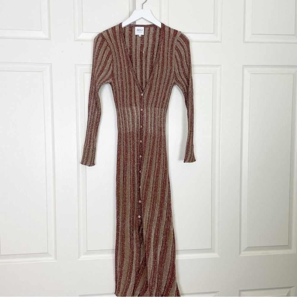 MISA Los Angeles Rafael Metallic Knit Cardigan Midi Dress Glam Sz M - Picture 2 of 11